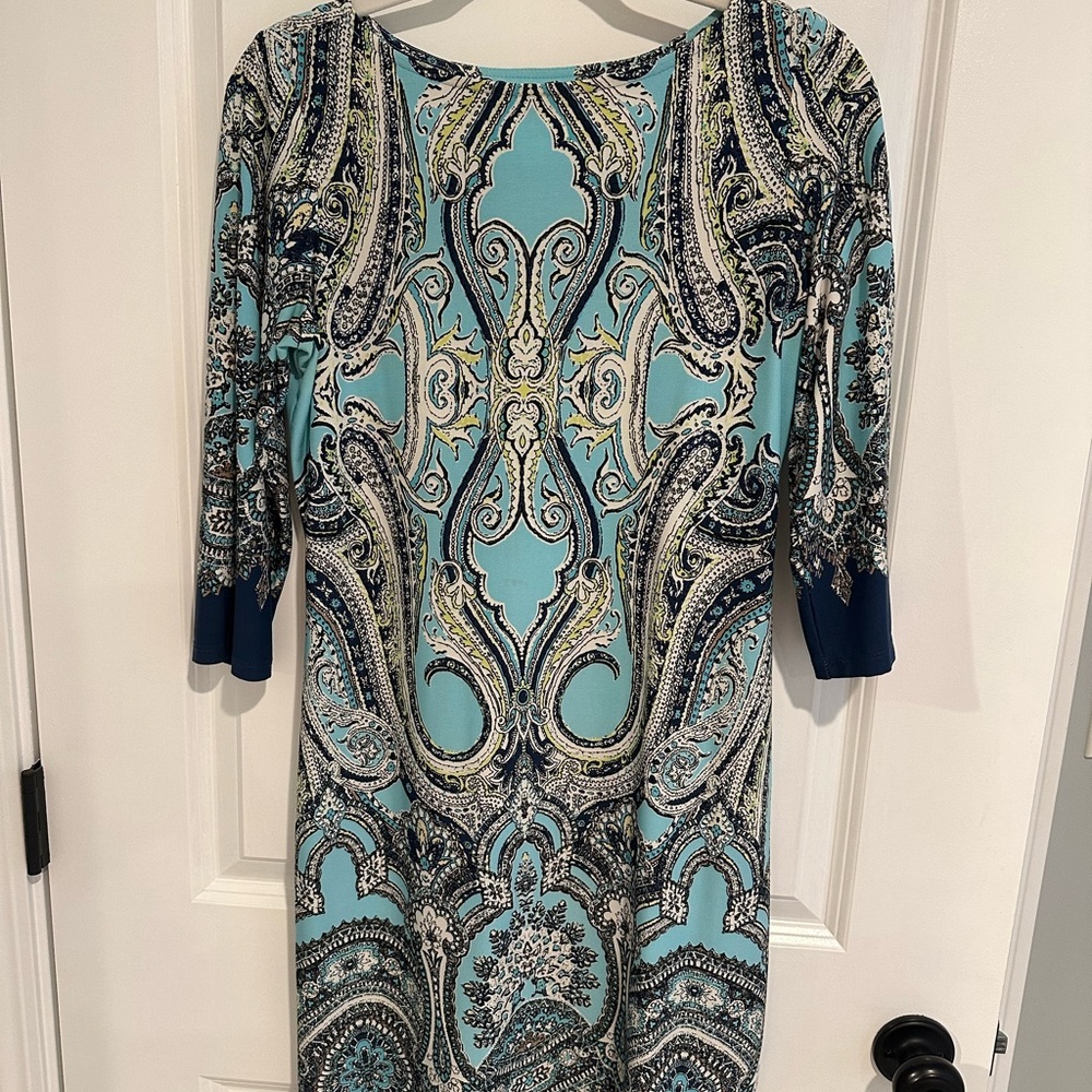 London Times Teal and Navy Paisley Dress